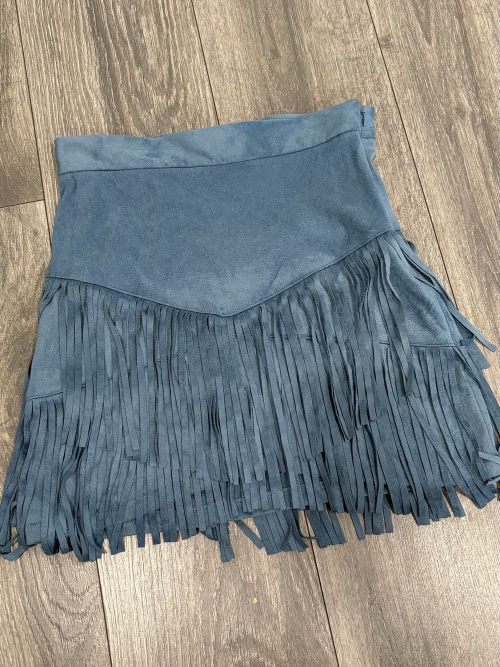 Altar'd State Dusty Blue Suede Fringe Mini Skirt